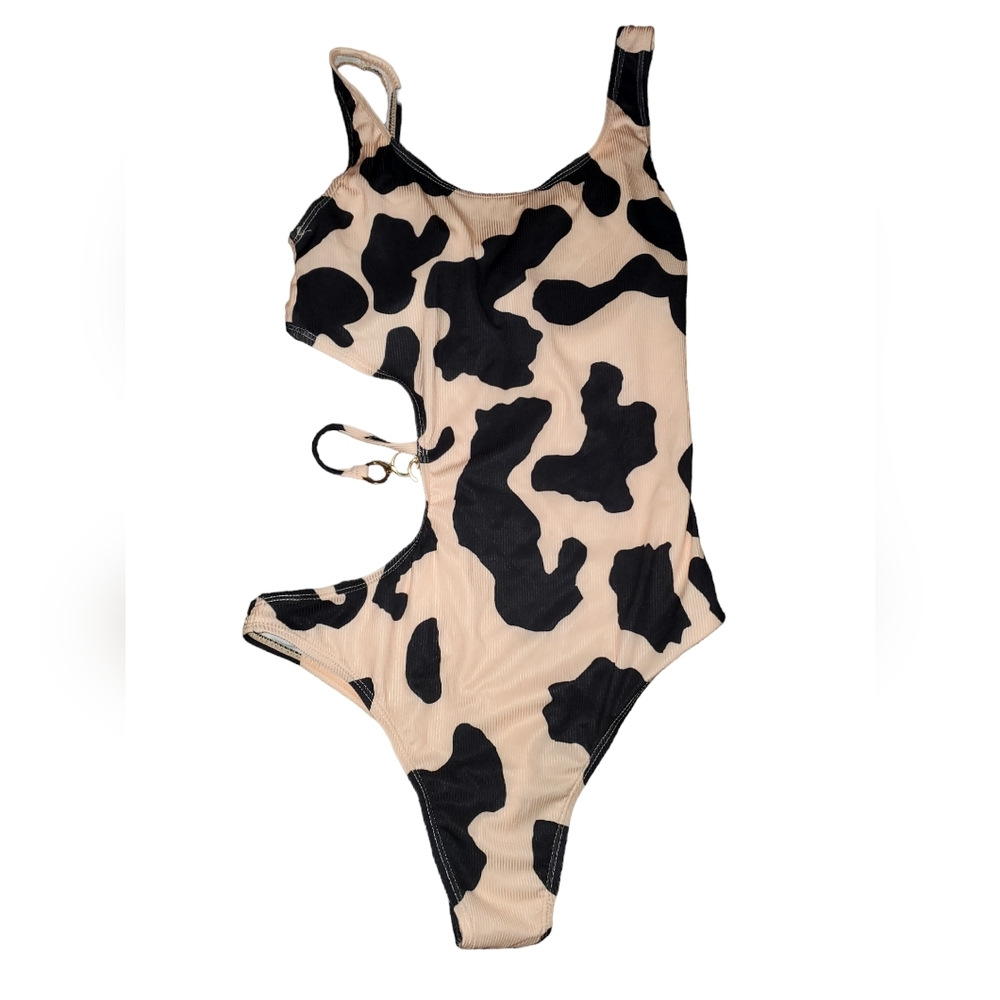 Tan Cow Print One Piece Swimsuit